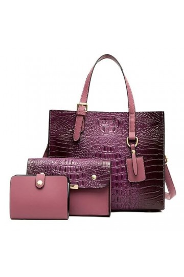 Coolives Sac à Main porté Main Set 3 pièces avec bandoulière avec Motif Peau de Crocodile pour Femme en Cuir PU Sacoche Ensem