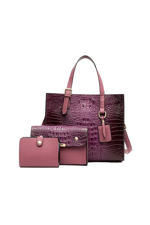 Coolives Sac à Main porté Main Set 3 pièces avec bandoulière avec Motif Peau de Crocodile pour Femme en Cuir PU Sacoche Ensem
