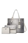 Coolives Sac à Main porté Main Set 3 pièces avec bandoulière avec Motif Peau de Crocodile pour Femme en Cuir PU Sacoche Ensem