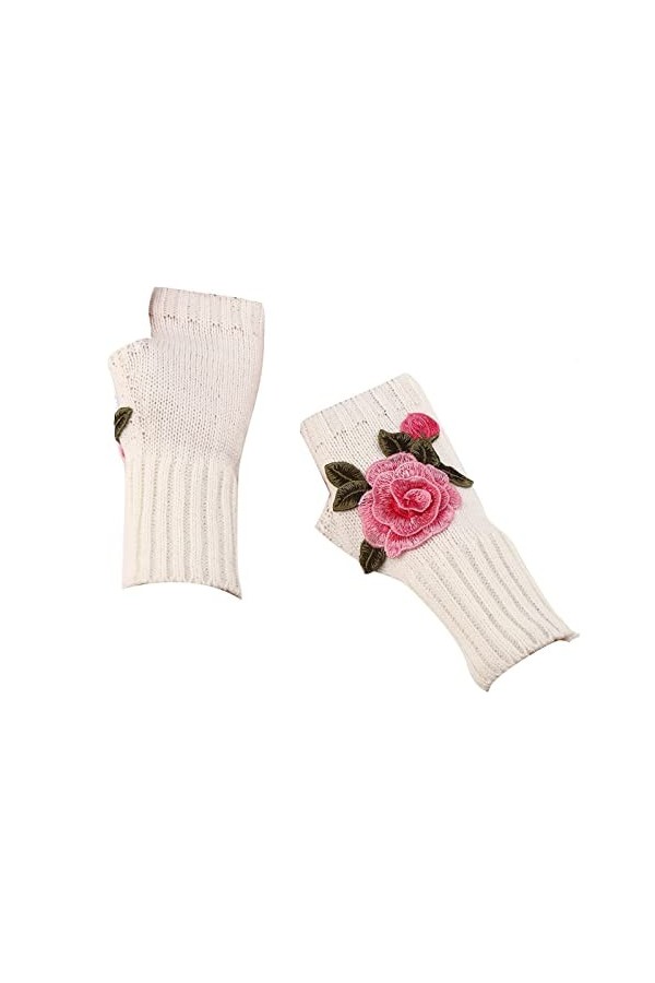 Generisch Costume de léopard pour femme - Noir - Gants chauds en tricot - Moufles convertibles - Fleurs à la mode - Costume p