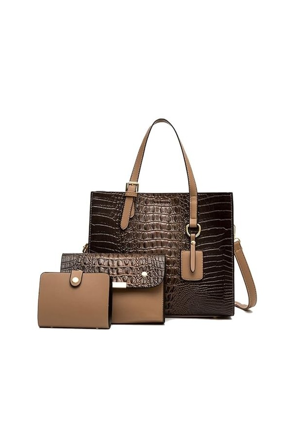Coolives Sac à Main porté Main Set 3 pièces avec bandoulière avec Motif Peau de Crocodile pour Femme en Cuir PU Sacoche Ensem