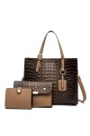 Coolives Sac à Main porté Main Set 3 pièces avec bandoulière avec Motif Peau de Crocodile pour Femme en Cuir PU Sacoche Ensem