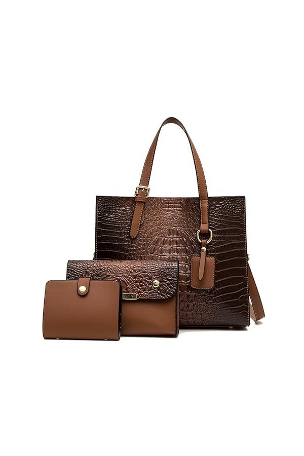 Coolives Sac à Main porté Main Set 3 pièces avec bandoulière avec Motif Peau de Crocodile pour Femme en Cuir PU Sacoche Ensem