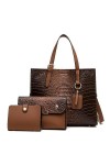 Coolives Sac à Main porté Main Set 3 pièces avec bandoulière avec Motif Peau de Crocodile pour Femme en Cuir PU Sacoche Ensem