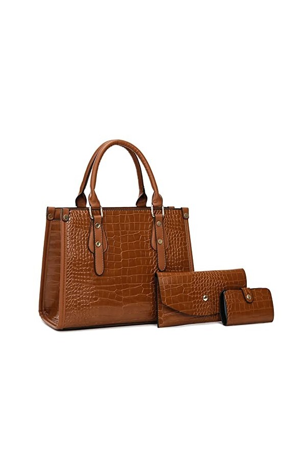 Coolives Sac à Main porté Main Set avec bandoulière avec Motif Peau de Crocodile pour Femme en Cuir PU Sacoche Ensemble Sacs 
