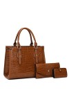 Coolives Sac à Main porté Main Set avec bandoulière avec Motif Peau de Crocodile pour Femme en Cuir PU Sacoche Ensemble Sacs 