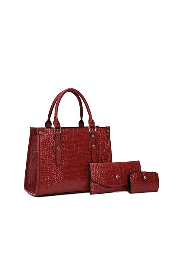 Coolives Sac à Main porté Main Set avec bandoulière avec Motif Peau de Crocodile pour Femme en Cuir PU Sacoche Ensemble Sacs 