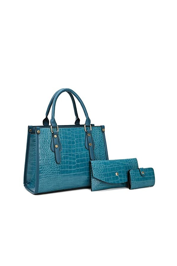 Coolives Sac à Main porté Main Set avec bandoulière avec Motif Peau de Crocodile pour Femme en Cuir PU Sacoche Ensemble Sacs 