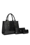 Coolives Sac à Main porté Main Set avec bandoulière avec Motif Peau de Crocodile pour Femme en Cuir PU Sacoche Ensemble Sacs 