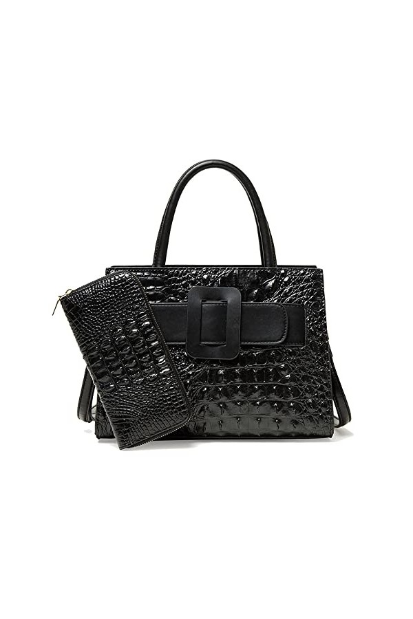 Coolives Sac à Main porté Main Set avec bandoulière avec Motif Peau de Crocodile pour Femme en Cuir PU Sacoche Ensemble Sacs 
