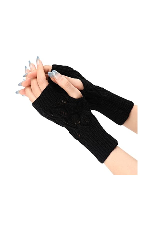 liangp Gants dhiver tricotés pour femme - Noir - Pour cosplay - Manches extensibles - Pour lhiver et lautomne - Longueur K