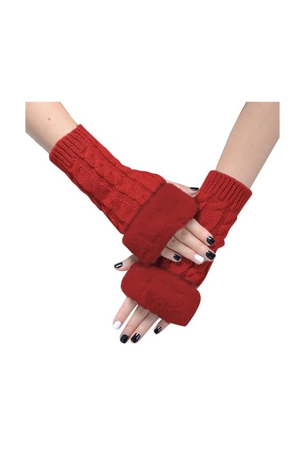 Mitaines Tricot Femme Hiver Chaud Demi-Doigt Mitaine Maille Torsadé Doublure Polaire Cadeau de Noël Moufles Thermique Étudian