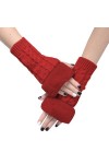 Mitaines Tricot Femme Hiver Chaud Demi-Doigt Mitaine Maille Torsadé Doublure Polaire Cadeau de Noël Moufles Thermique Étudian