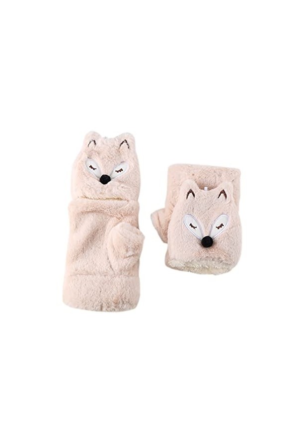 LOIJMK Gants dhiver pour femme FauxFur Cute Moufles Gants Noir Set, Rose, taille unique