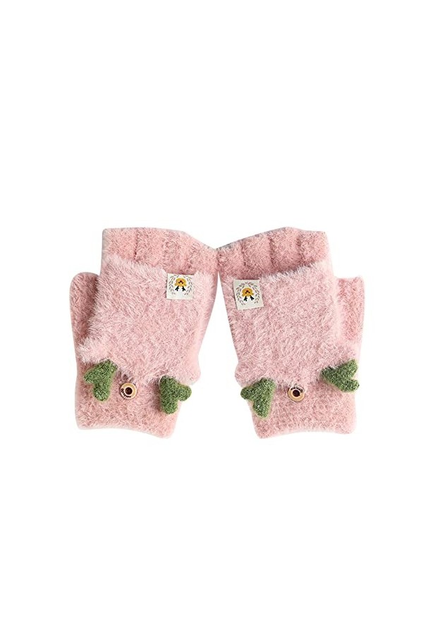 URFEDA Gants dhiver Convertibles pour Femmes Moufles Mignons en Bois de cerf Gants Chaudes en Peluche Chaude Gants, Gants à 