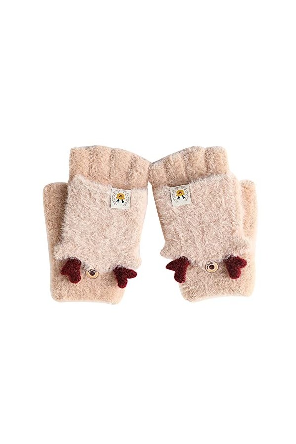 URFEDA Gants dhiver Convertibles pour Femmes Moufles Mignons en Bois de cerf Gants Chaudes en Peluche Chaude Gants, Gants à 