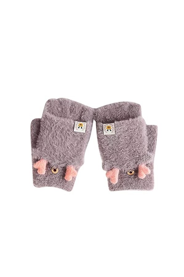 URFEDA Gants dhiver Convertibles pour Femmes Moufles Mignons en Bois de cerf Gants Chaudes en Peluche Chaude Gants, Gants à 