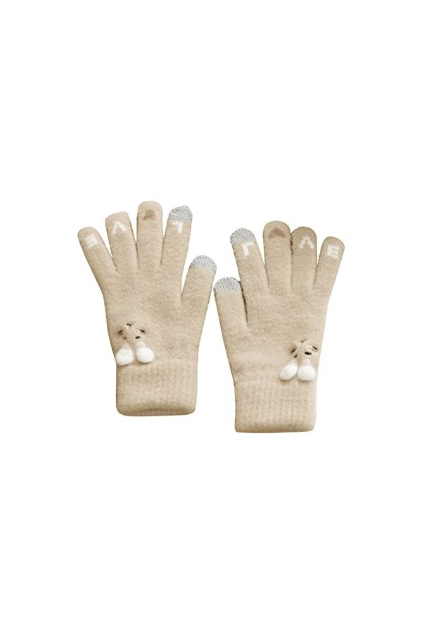 Gants mitaines avec poche pour femme - Gants dhiver tricotés chauds pour adultes - Gants déquitation à cinq doigts mignons