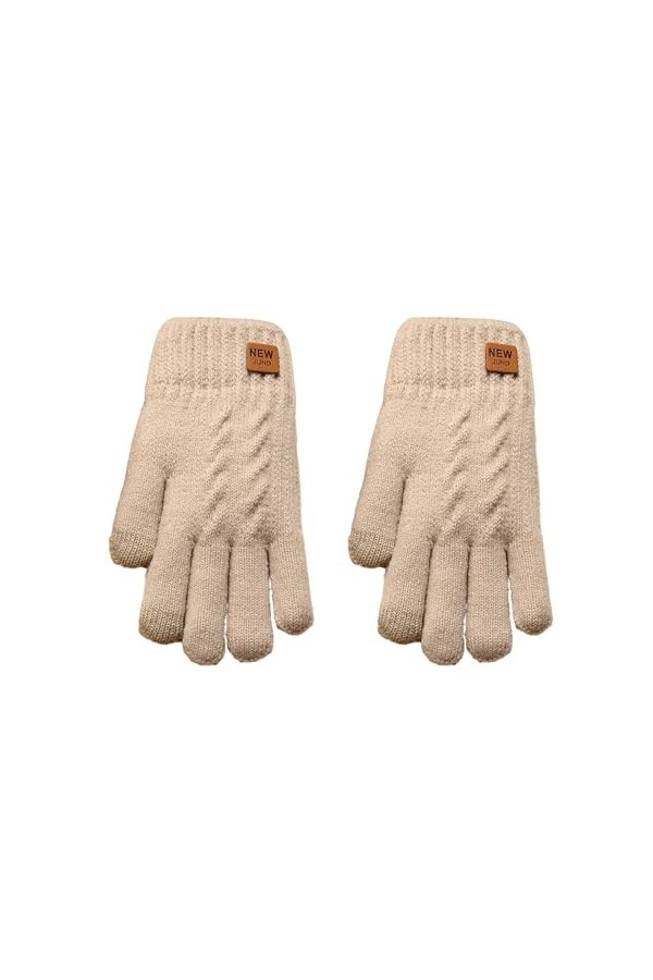 Rotyroya Moufles dhiver pour femme - Couleur unie - Motif Loge - Double couche - Poignets épais - Polaire pour écran tactile