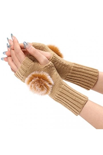Gants en tricot épais pour femme - Moufles en tricot épais - Longueur des manches - Mitaines sans doigts pour poignet avec tr