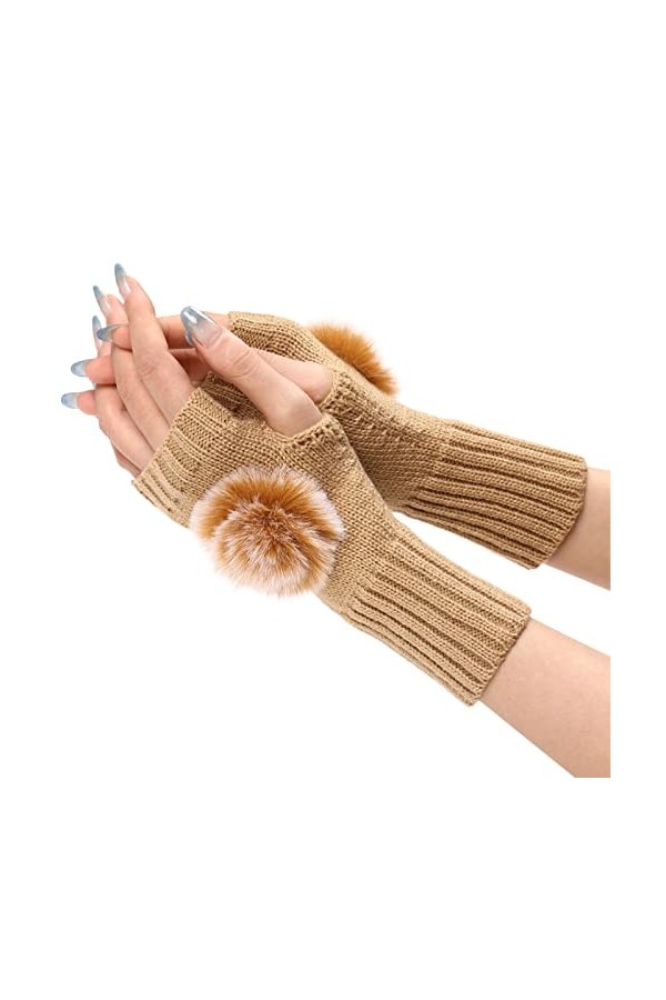 Gants en tricot épais pour femme - Moufles en tricot épais - Longueur des manches - Mitaines sans doigts pour poignet avec tr