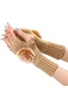 Gants en tricot épais pour femme - Moufles en tricot épais - Longueur des manches - Mitaines sans doigts pour poignet avec tr