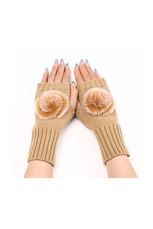 Gants en tricot épais pour femme - Moufles en tricot épais - Longueur des manches - Mitaines sans doigts pour poignet avec tr