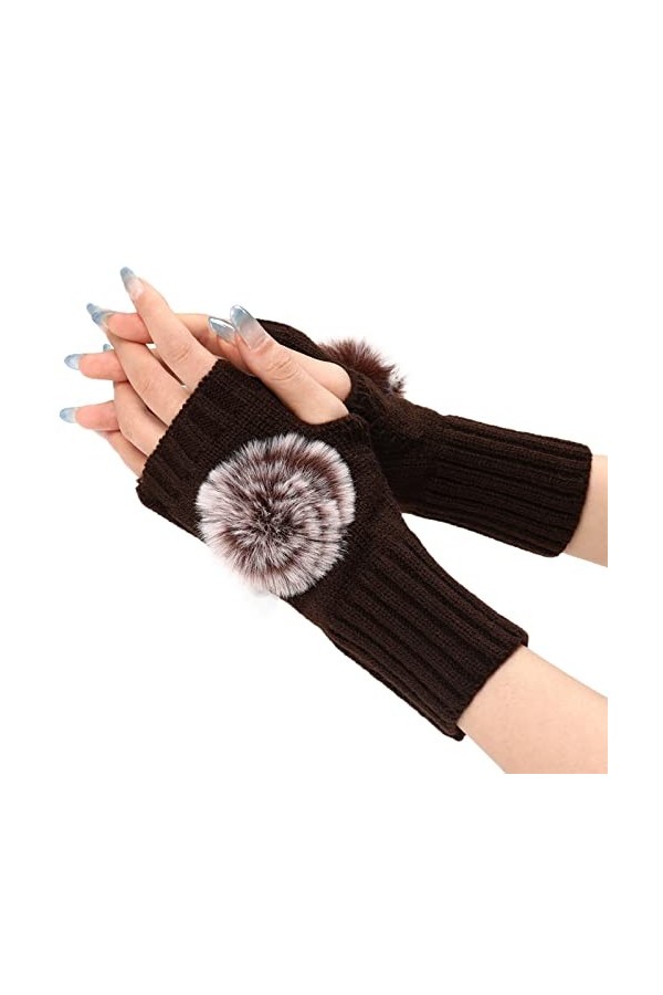 Gants en tricot pour femme - Gants dhiver chauds en tricot - Gants moufles - Manches longues - Chauffe-mains - Gants en tric