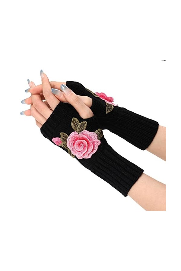 Mitaines convertibles en tricot chaud pour femme Motif fleurs, F 1., taille unique