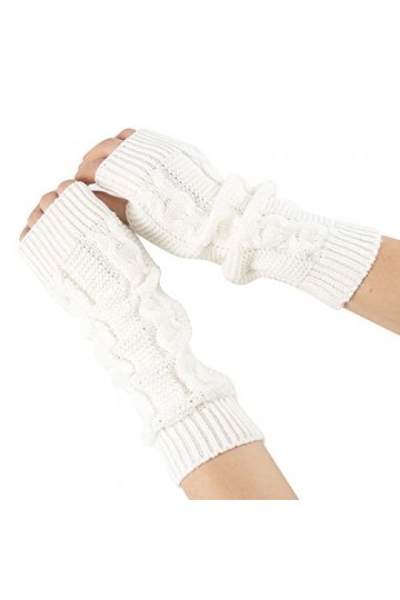 ZHIYU Gants dhiver chauds pour femme en tricot acrylique - Gants sans doigts - Moufles en latex, Blanc., taille unique
