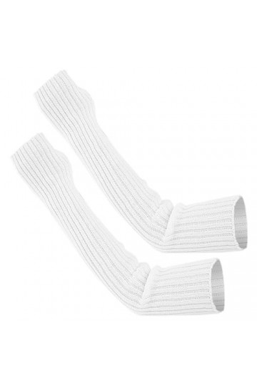 TDEOK Gants en satin blanc pour femmes Hiver Poignet Bras Chauffe-bras Solide Tricoté Long Mitaines Mitaines Moufles Une clas