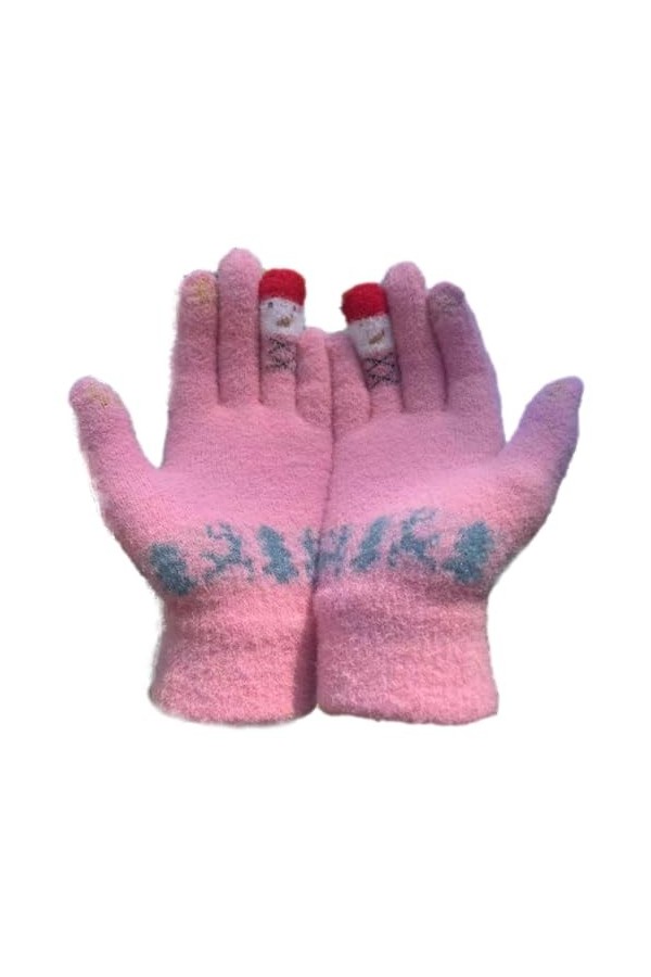 Mitaines dhiver tricotées chaudes en laine avec poche, rose, taille unique