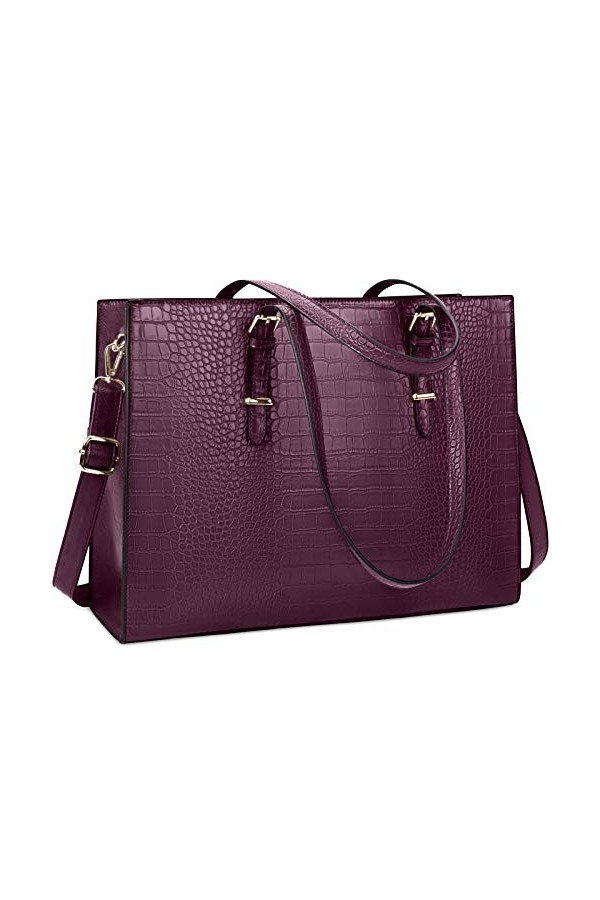 Lubardy Cabas Femmes Sac à Main Ordinateur 15.6 Pouces Grande Capacité PU Cuir Imperméable Sac Epaule Bandoulière Affaires Vo