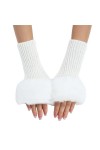 Gants courts en peluche dautomne et dhiver pour femme - Mitaines tricotées en laine tricotée, blanc, taille unique