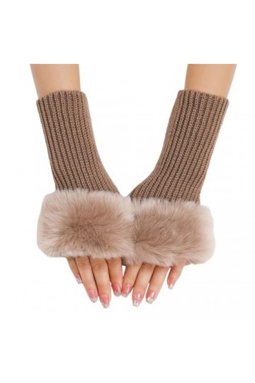 Gants courts en peluche dautomne et dhiver pour femme - Mitaines chaudes en laine tricotée, kaki, taille unique