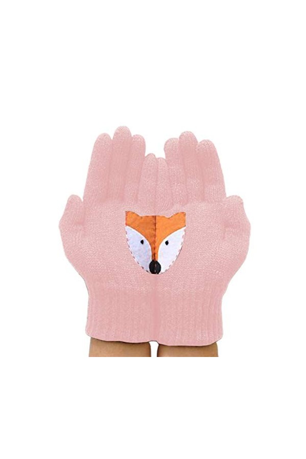 Myya Gants dhiver épais et chauds en tricot pour femme - Motif tête danimal kawaii irrégulière - Moufles de ski