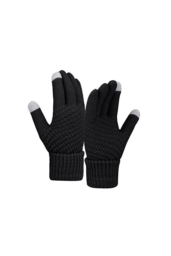 QWUVEDS gants dhiver chauds laine femme uni polaire tricoté résistant au froid latex collants gants hiver femme tricot gants
