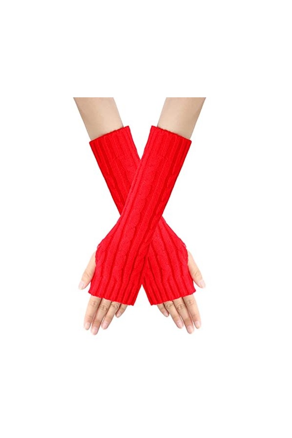 Gants dhiver chauds en tricot torsadé pour femme, mitaines en acrylique, mitaines, mitaines avec poche, b-rouge, taille uniq