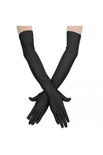 Gants Noirs Longs Femme en Satin pour Femmes Opéra Gants de Danse de Mariée Extensibles Noirs Taille Adulte Longueur Totale 2