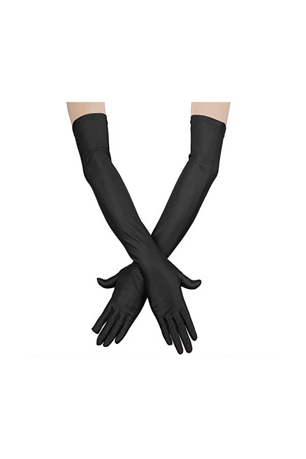 Gants Noirs Longs Femme en Satin pour Femmes Opéra Gants de Danse de Mariée Extensibles Noirs Taille Adulte Longueur Totale 2