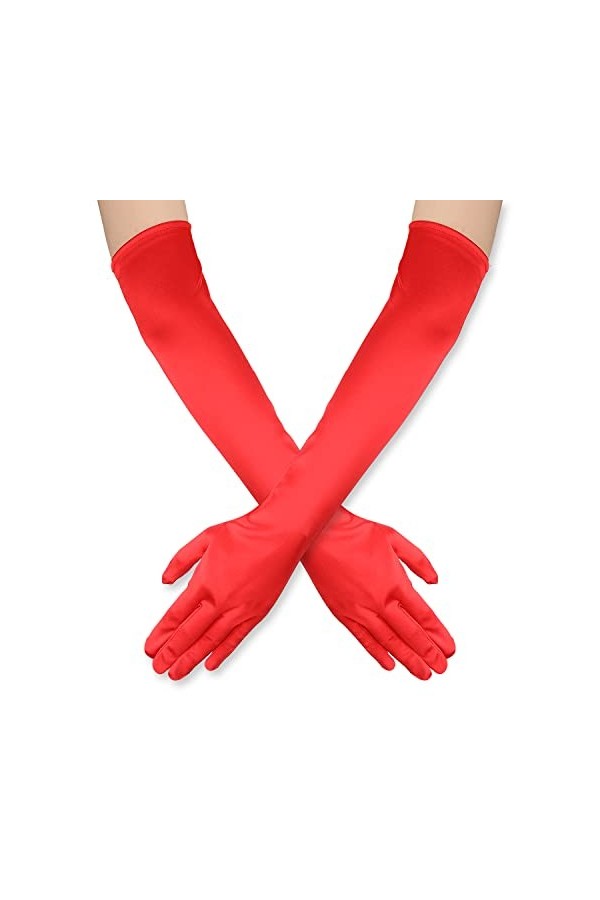 SAVITA 52cm Long Gants Femme, Long Gants Satin Gants Opéra Extensibles des Années 1920 pour Femmes Filles Soirées Dansantes, 