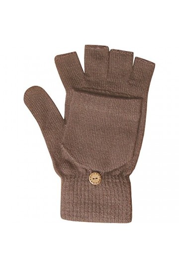 Mitaines en tricot thermique pour femme 2&nbsp;en 1&nbsp;Combo Mitaines et moufles - Marron - Taille unique