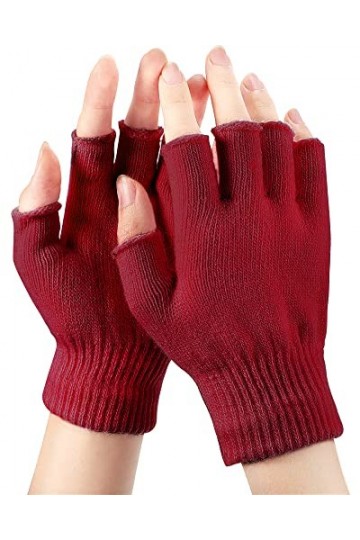 Gants Demi-Doigts Unisexes Gants sans Doigts en Tricot Mitaines dHiver Chauffe-Poignets pour Femmes Filles Rouge Foncé 