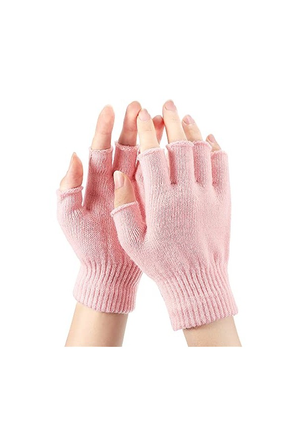 Gants Demi-Doigts Unisexes Gants sans Doigts en Tricot Mitaines dHiver Chauffe-Poignets pour Femmes Filles Rouge Foncé 