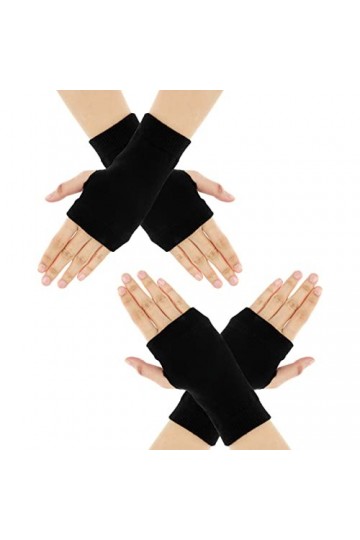 Sibba Lot de 2 Paires de Mitaines Dhiver Chaudes avec Trou pour le Pouce pour Femme en Coton Chaleureux Extensible pour Tape