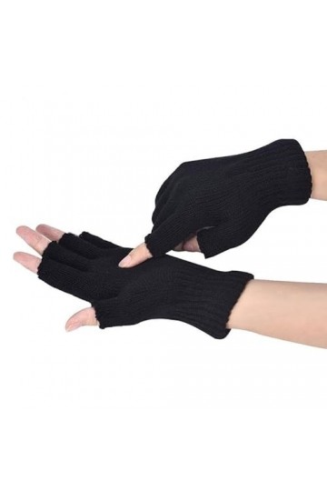 Gants noirs unisexes en tricot pour homme et femme - Couleur unie - - Medium