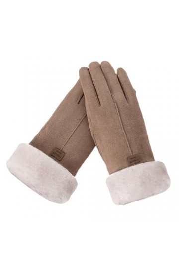 Gants Hiver Chaud Femme Élégant Doublure Fourrure Faux Moufles Polaire Chic Thermique Chaude Imitation Cuir Suédé Mitaines Mo