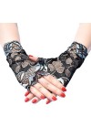 RK-HYTQWR Femmes Gants Mince Solaire sans Doigts Creux Floral Dentelle Contrastée Couleur Moufles, Royal Blue Lace Sunscreen 