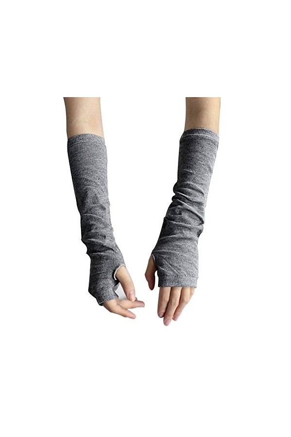 Haifly Doux Femme Gants Hiver Poignet Bras Main Chaude Tricoté Longues Mitaines Gris