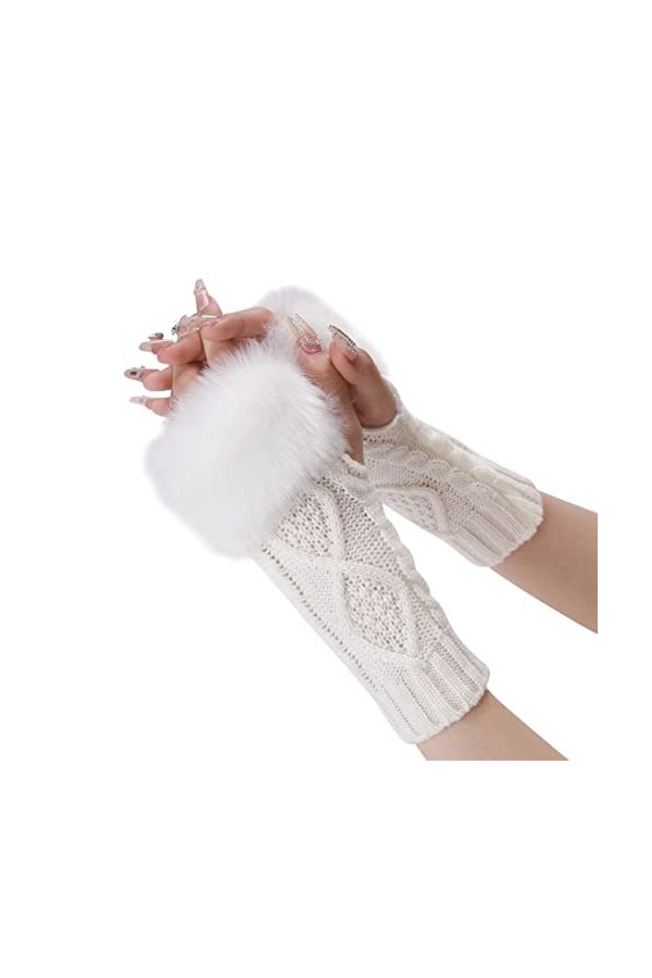 Mitaines sans doigts Gants Poignet Gants Tricot Manches pour Femmes Noir Long Unisexe pour Moufles Doux Chaud, Blanc., taille